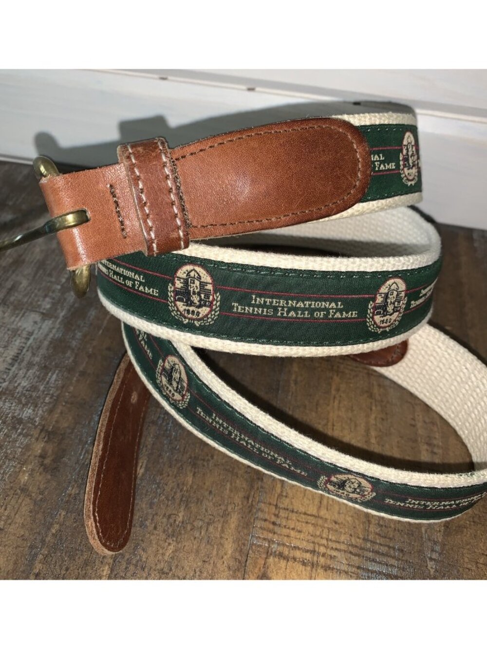 VTG Preston Sz 44 International Tennis Hall Of Fame Canvas Belt Brass Buckle HTF